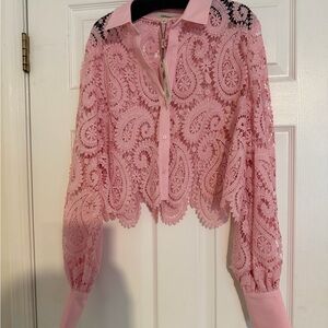 L'AGENCE Blush Lace Button-Up Top